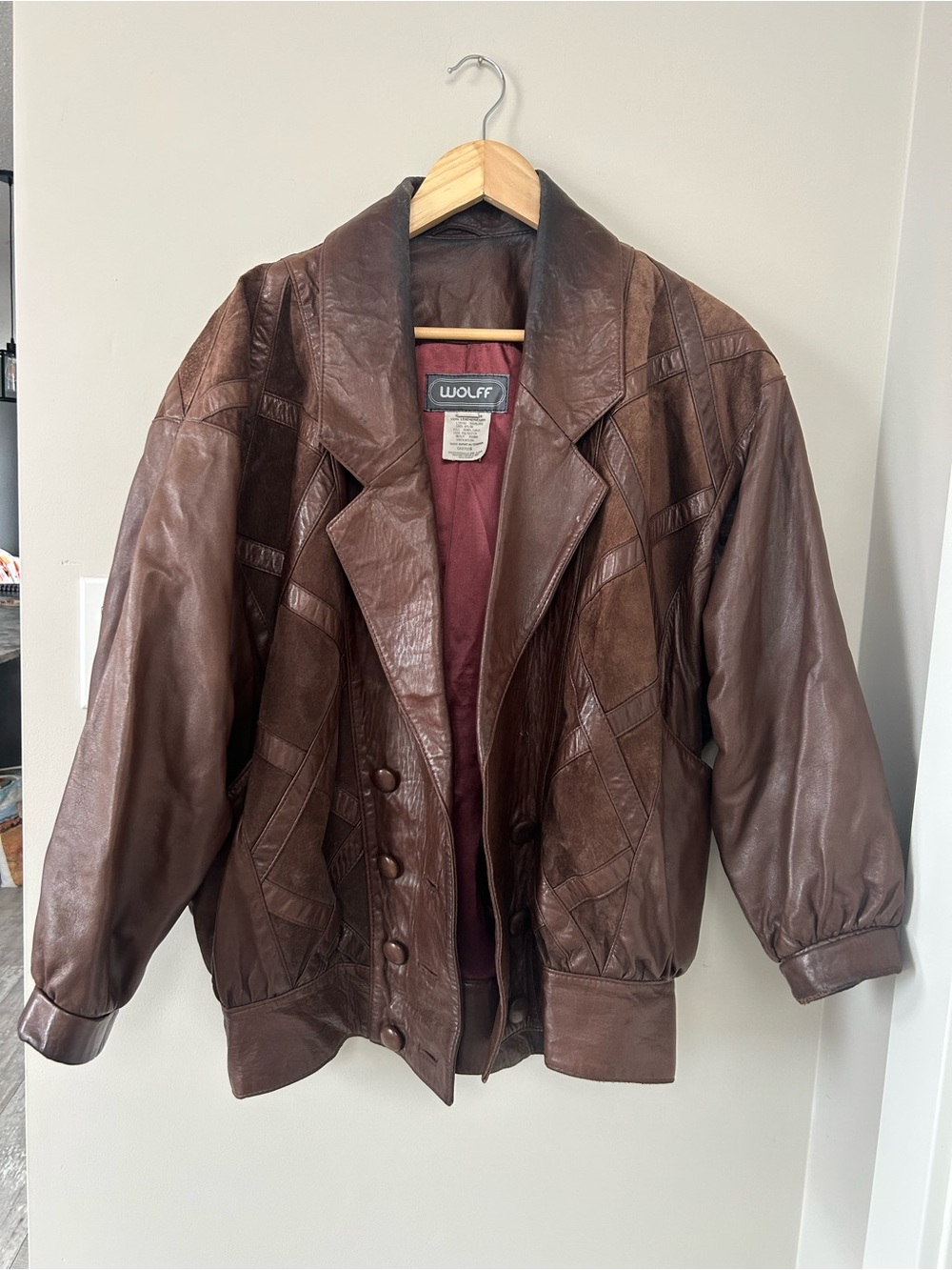 Vintage Wolff Brown Leather Bomber Jacket